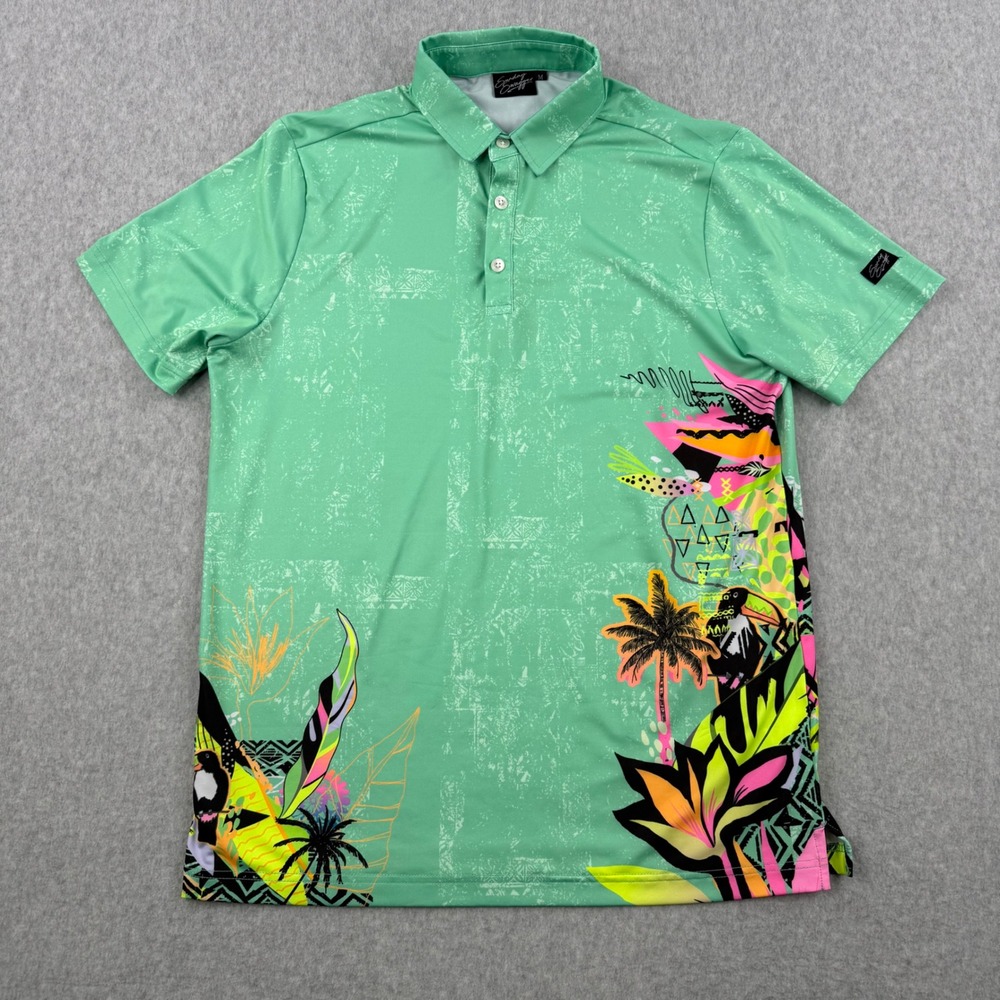 Sunday Swagger Shirt Mens‎ Medium Green Polo Floral Tropical Performance Golf